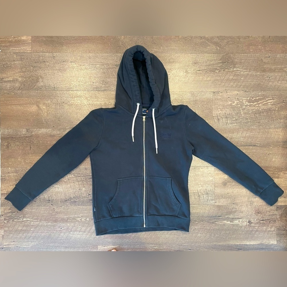 Superdry Kid’s Black Hoodie Zip-up Jacket Size 8